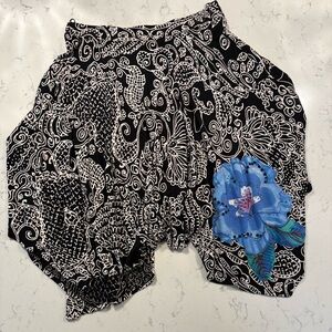Desigual Asymmetrical Black And White Skirt With Blue Flower Size EUR Medium